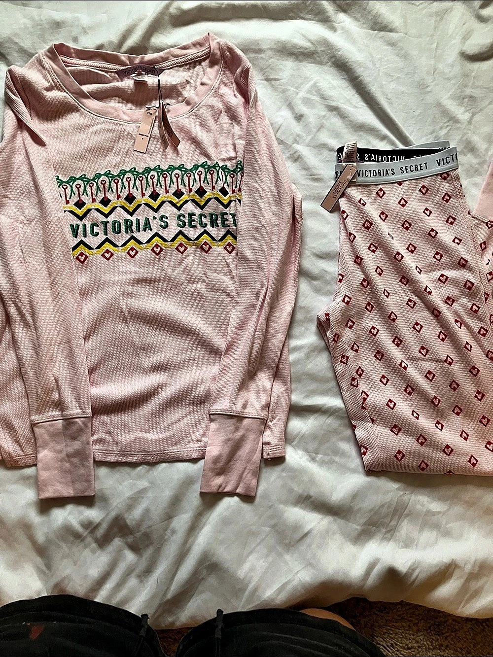 Victoria's Secret: Pink Long Sleeve Long John Pajama Set- S